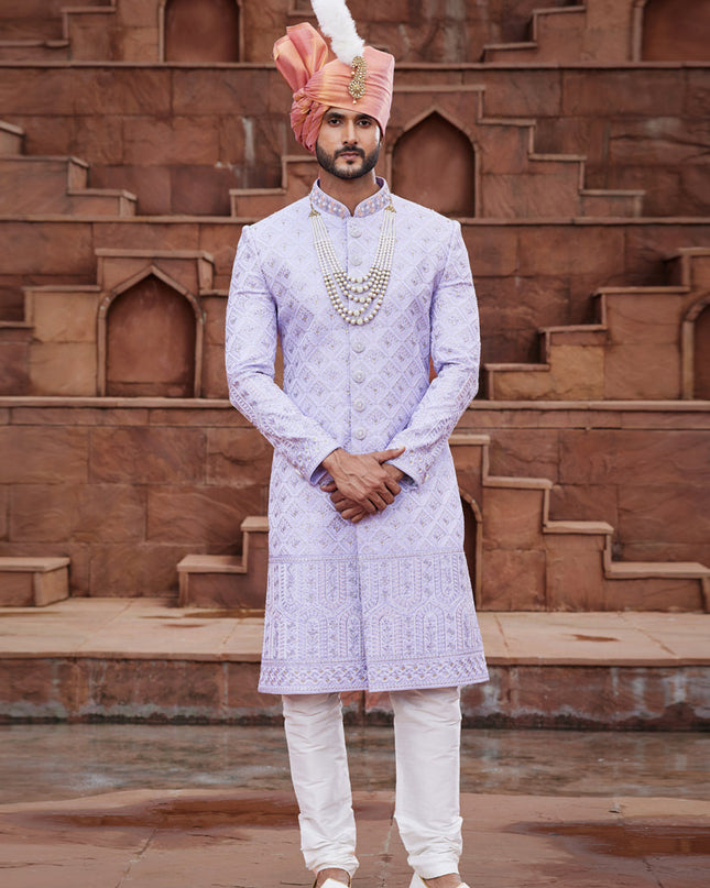 Light Purple Art Silk Designer Sherwani