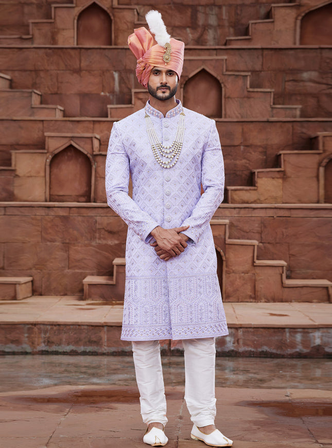 Light Purple Art Silk Designer Sherwani