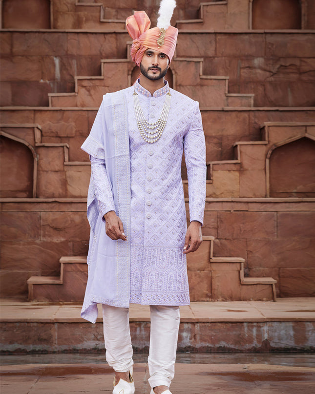 Light Purple Art Silk Designer Sherwani
