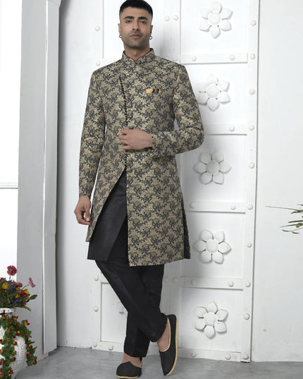 Black Jacquard Silk 3 Pc Indo Western Outfit