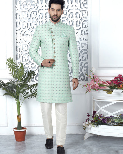 Mint Green Jacquard Silk Indo Western Outfit