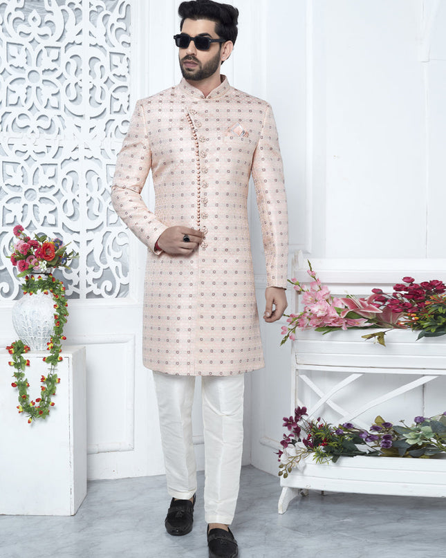 Pink Jacquard Silk Indo Western Outfit