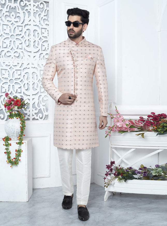 Pink Jacquard Silk Indo Western Outfit