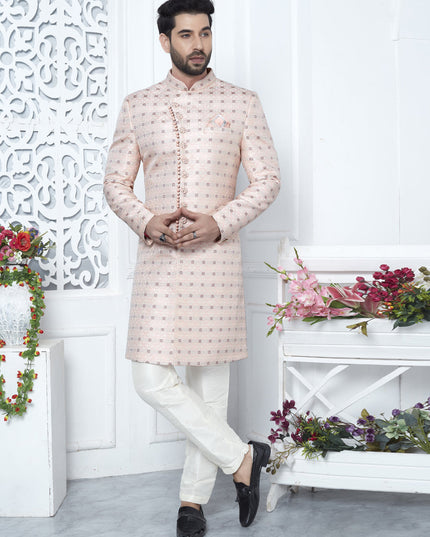 Pink Jacquard Silk Indo Western Outfit
