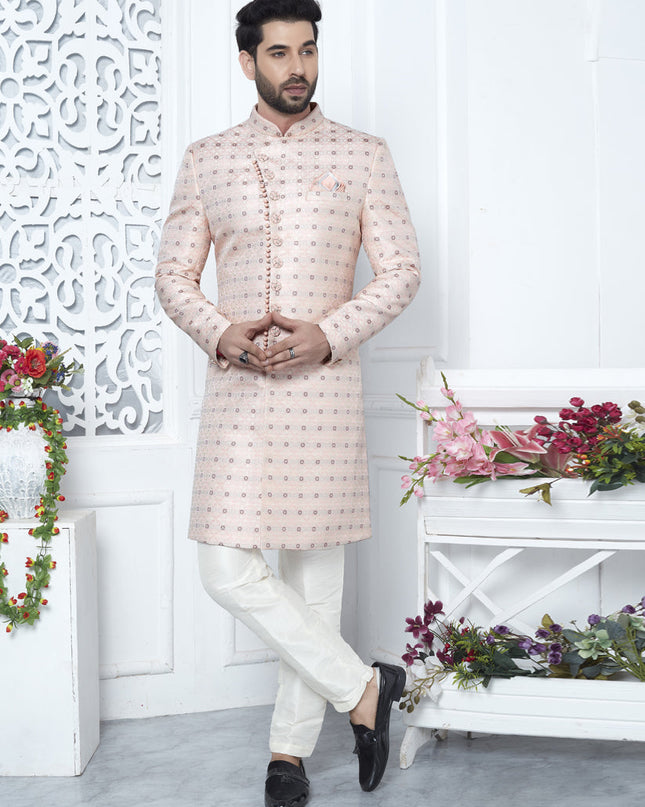 Pink Jacquard Silk Indo Western Outfit
