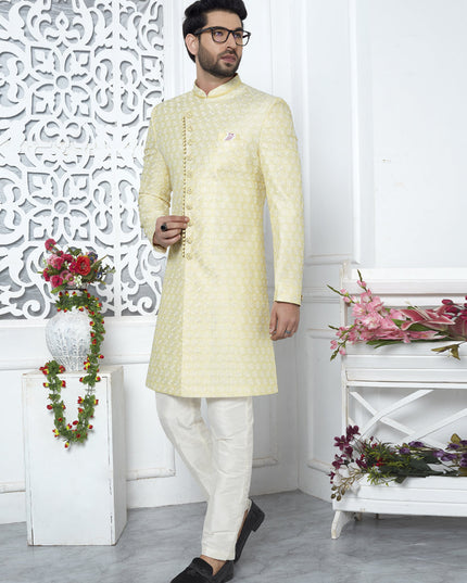 Lemon Yellow Art Silk Indo Western Outfit