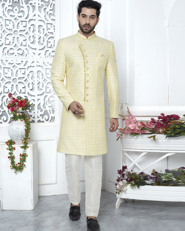 Lemon Yellow Art Silk Indo Western Outfit