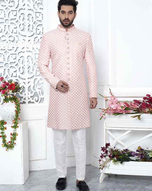 Peach Art Silk Indo Western Outfit