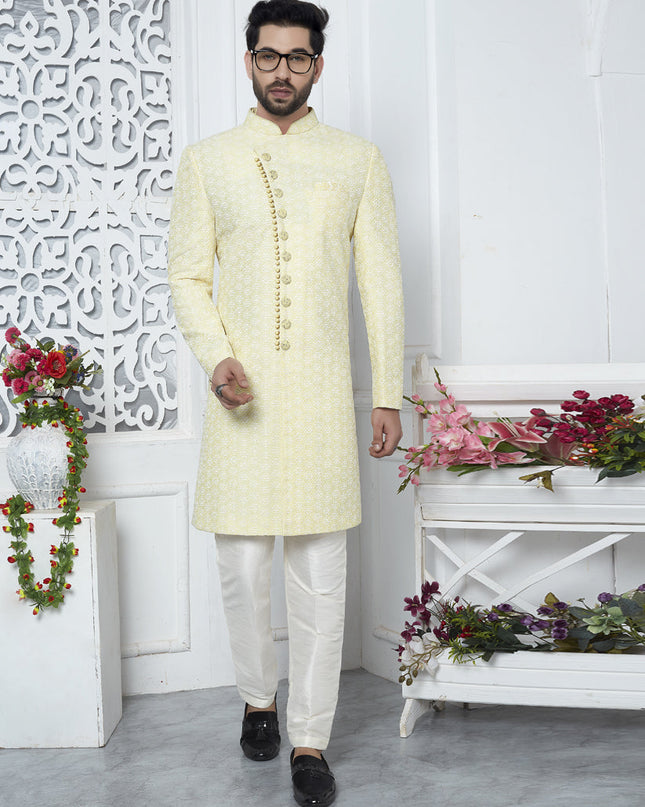 Lemon Yellow Art Silk Indo Western Outfit