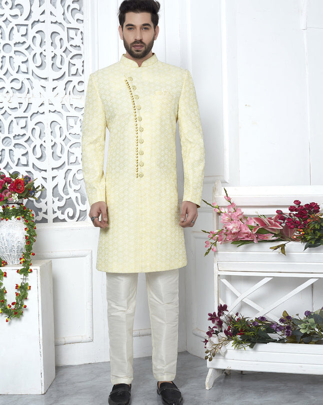 Lemon Yellow Art Silk Indo Western Outfit