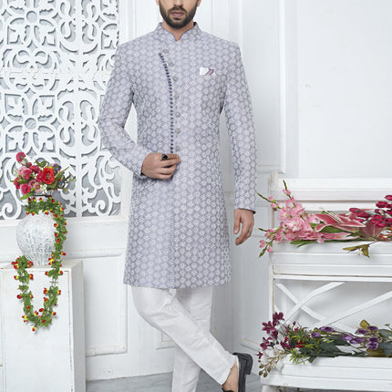 Lavender Art Silk Indo Western Outfit