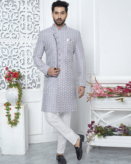 Lavender Art Silk Indo Western Outfit