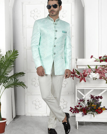 Firozi Green Jacquard Silk Blazer