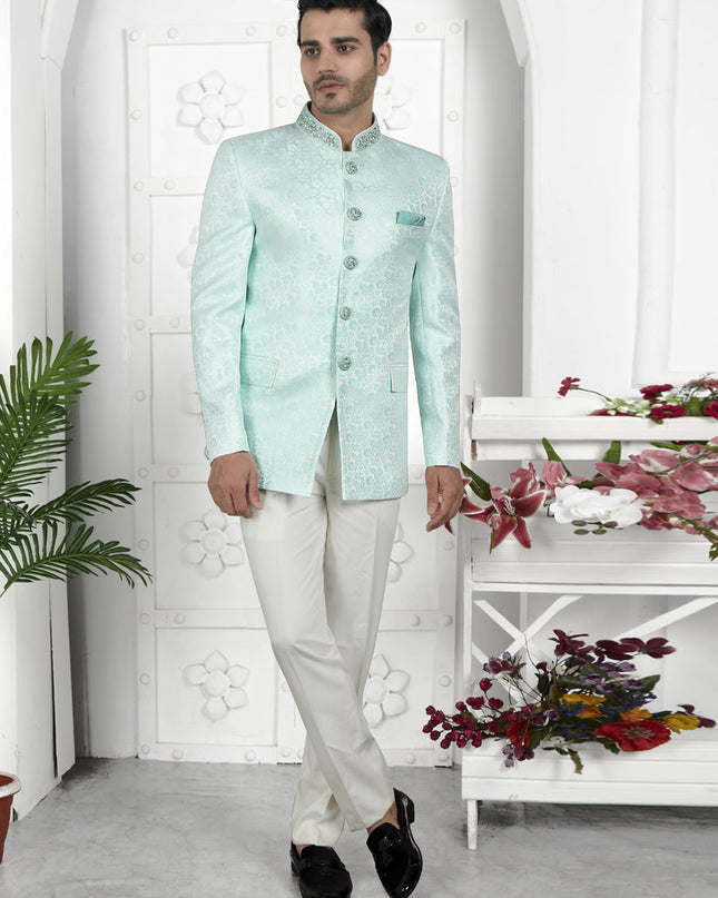 Firozi Green Jacquard Silk Blazer