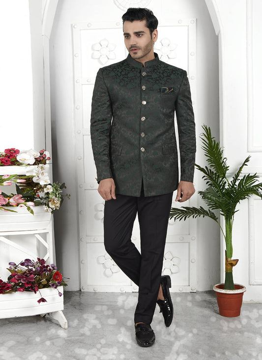 Pine Green Jacquard Silk Blazer