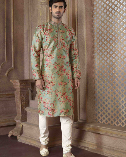 Green Festival Wear Kurta Set
