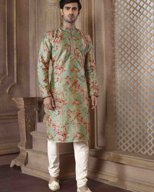 Green Festival Wear Kurta Set
