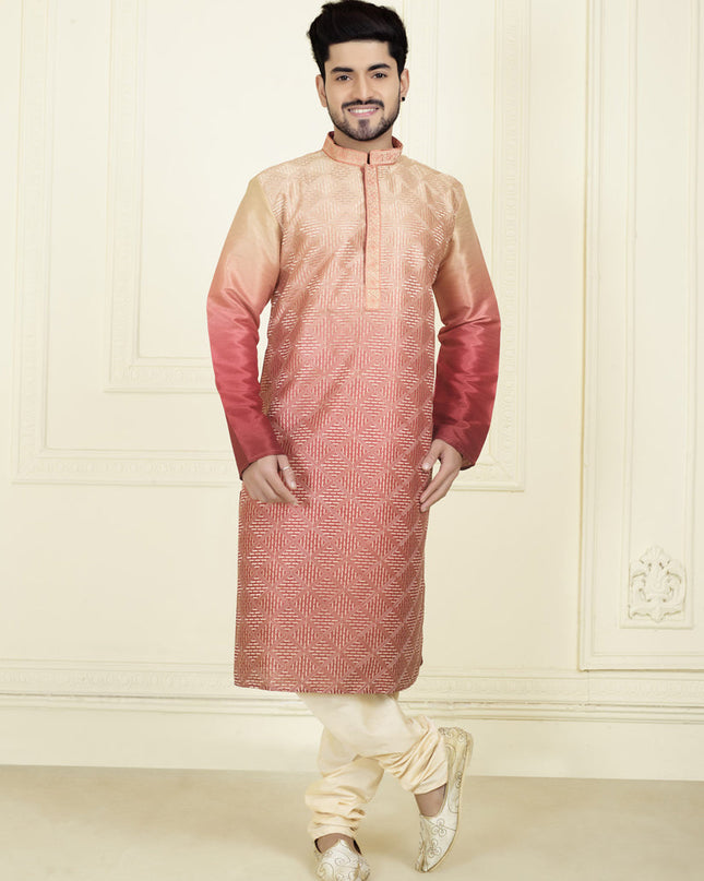 Coral Red Festival Wear Kurta Set