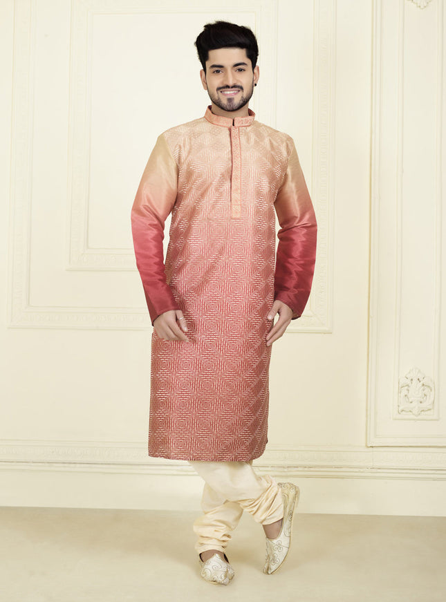 Coral Red Festival Wear Kurta Set