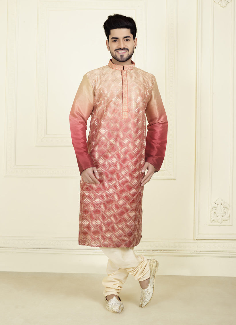 Coral Red Festival Wear Kurta Set