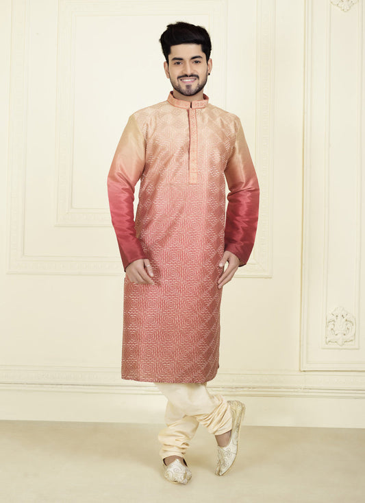 Coral Red Festival Wear Kurta Set