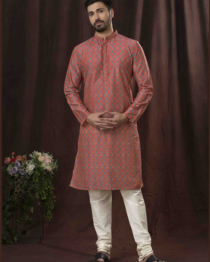Red Festival Wear Kurta Set