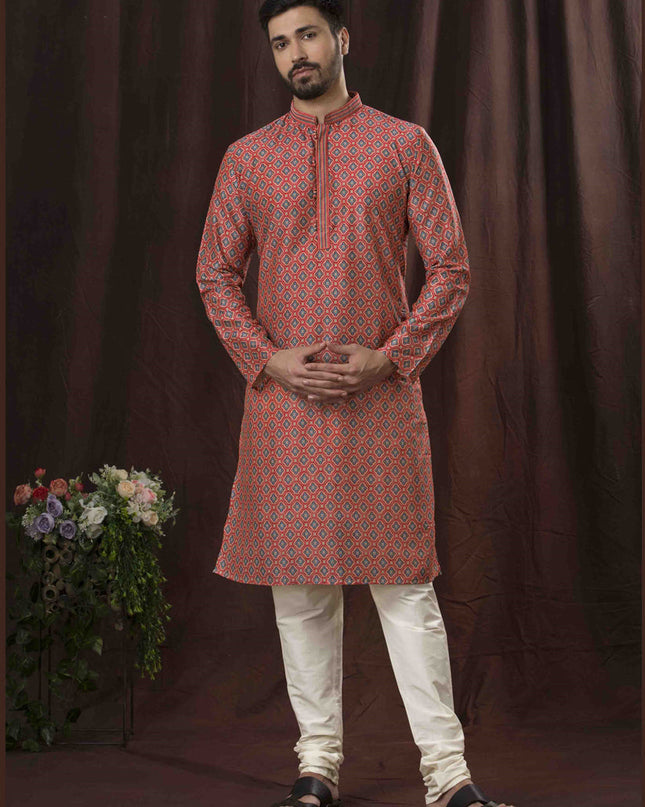 Red Festival Wear Kurta Set