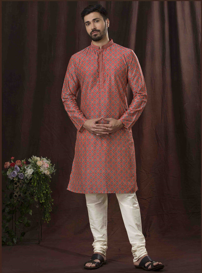 Red Festival Wear Kurta Set