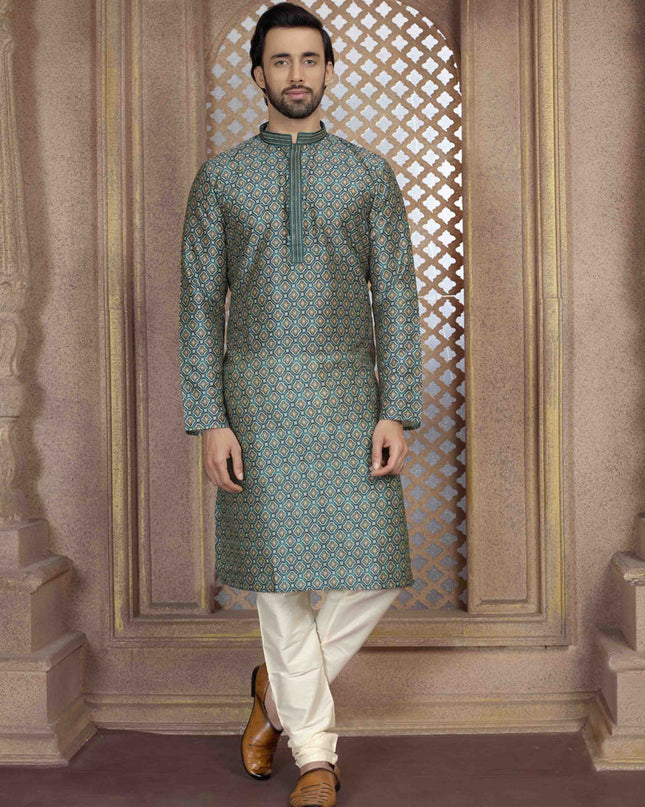 Green Festival Wear Kurta Set