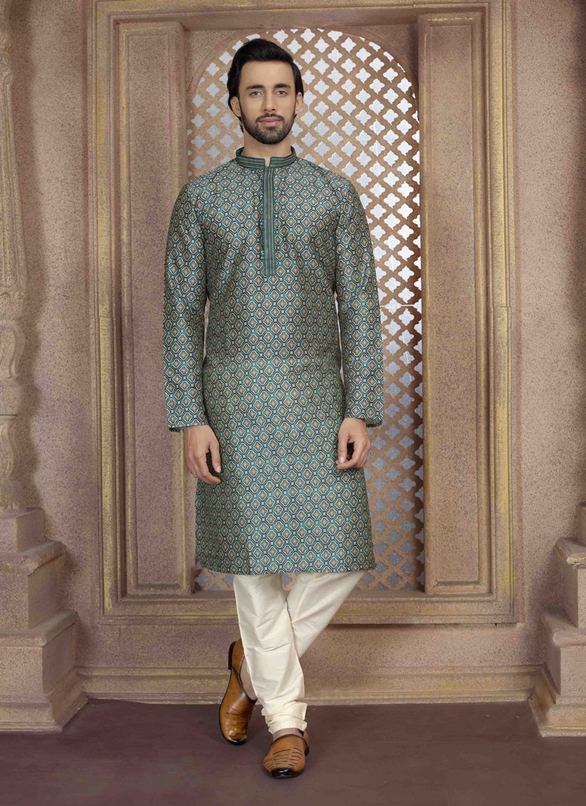 Green Festival Wear Kurta Set