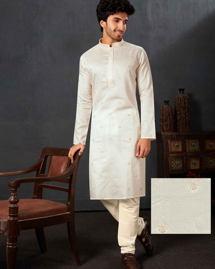Off White Cotton Festival Wear Kurta Set