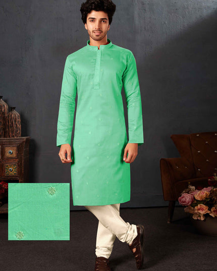 Sea Green Cotton Festival Wear Kurta Set