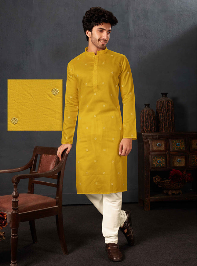 Mustard Yellow Cotton Festival Wear Kurta Set