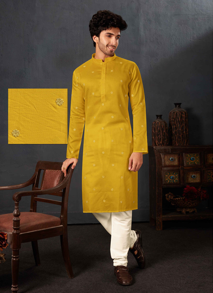 Mustard Yellow Cotton Festival Wear Kurta Set