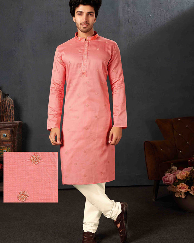 Coral Pink Cotton Festival Wear Kurta Set
