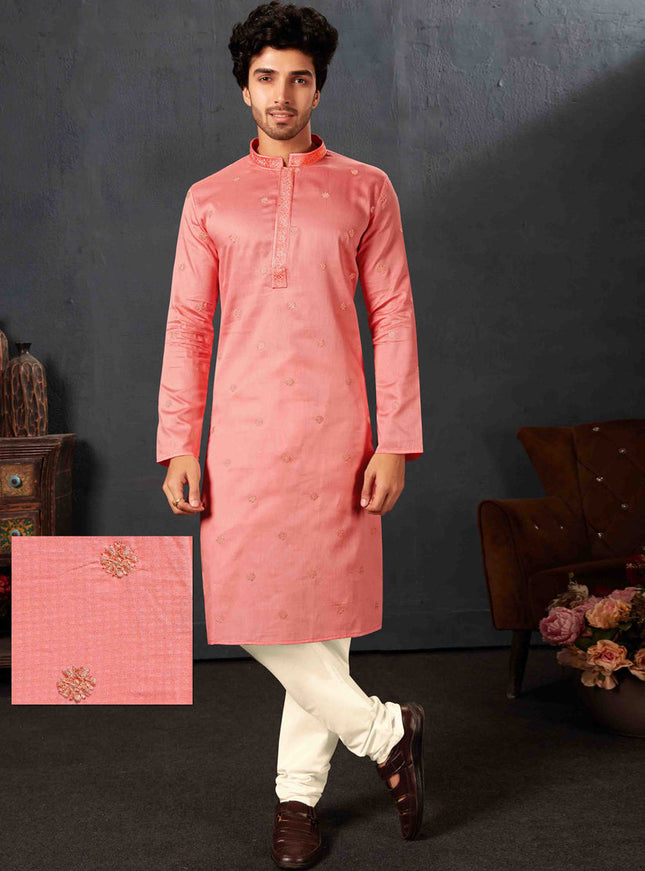 Coral Pink Cotton Festival Wear Kurta Set