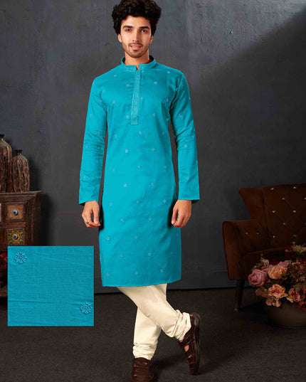 Teal Blue Cotton Festival Wear Kurta Set