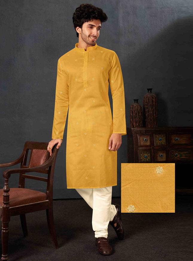 Mustard Yellow Cotton Festival Wear Kurta Set
