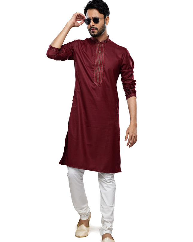 Maroon Festival Wear Kurta Pyjama Set