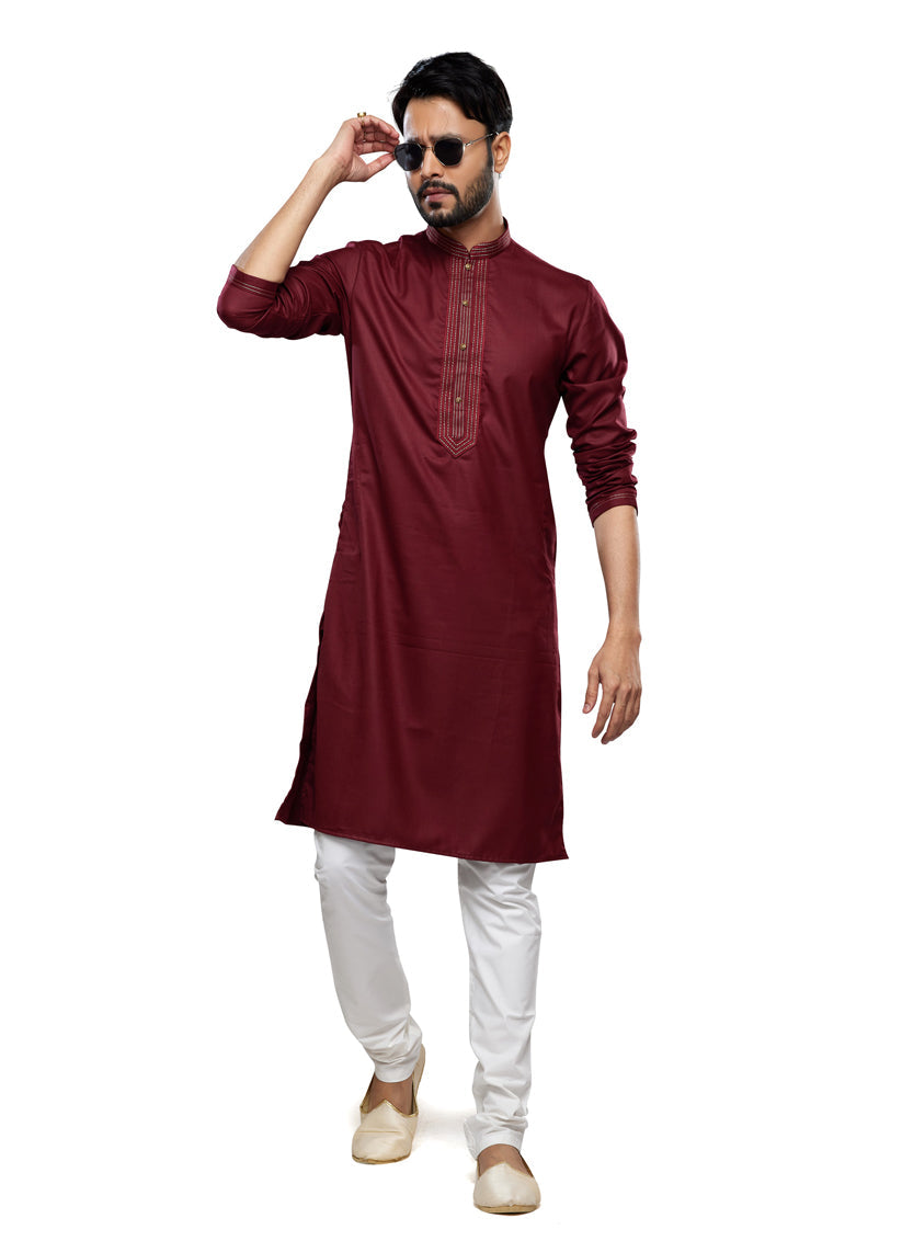 Maroon Festival Wear Kurta Pyjama Set