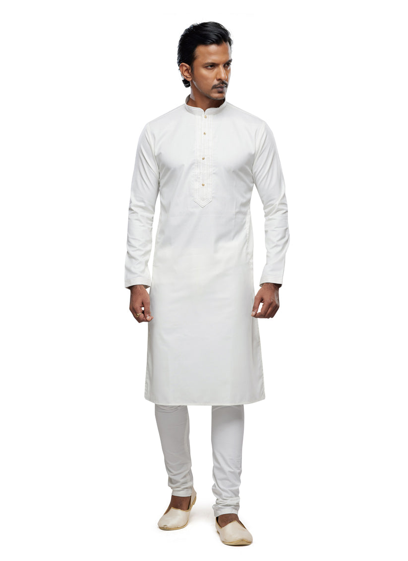 Cream Festival Wear Kurta Pyjama Set