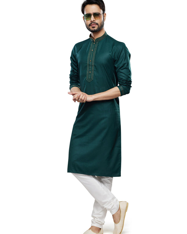 Bottle Green Festival Wear Kurta Pyjama Set