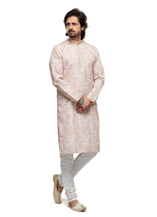 Beige Cotton Kurta Pyjama Set
