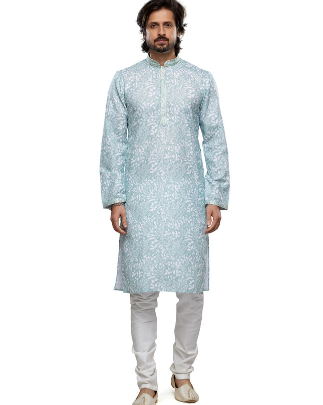 Sky Blue Cotton Kurta Pyjama Set