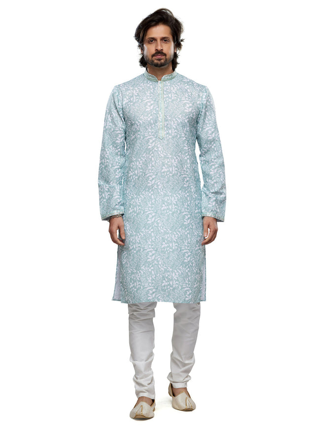 Sky Blue Cotton Kurta Pyjama Set
