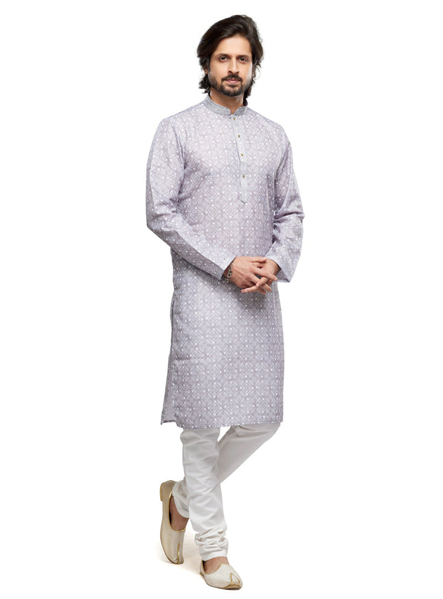 Grey Cotton Kurta Pyjama Set