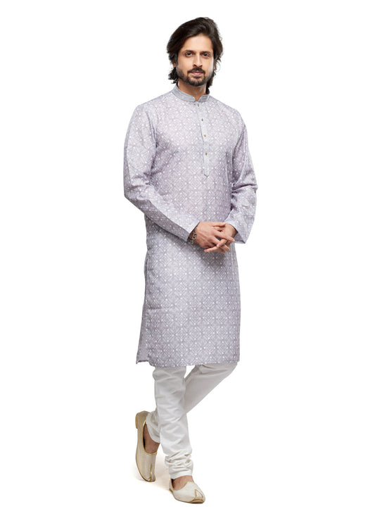 Grey Cotton Kurta Pyjama Set