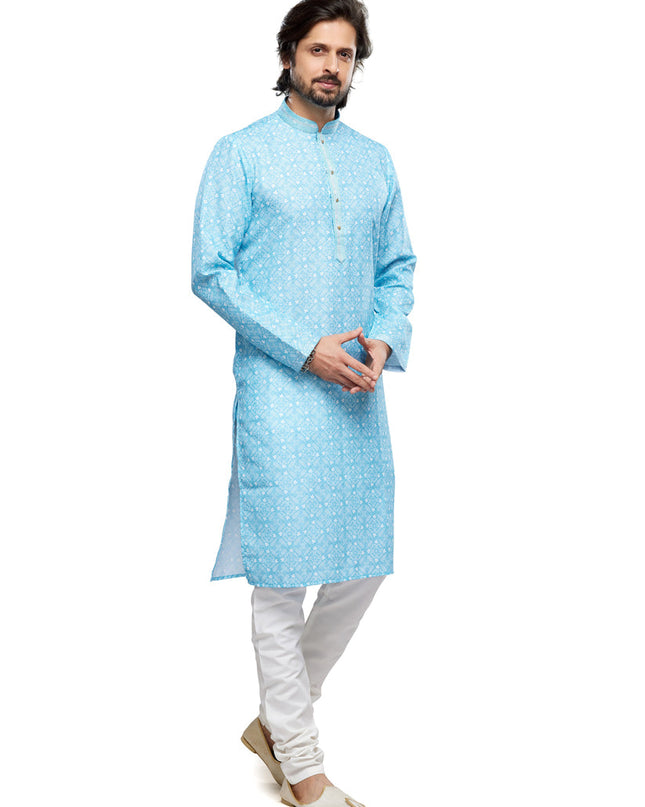 Sky Blue Cotton Kurta Pyjama Set