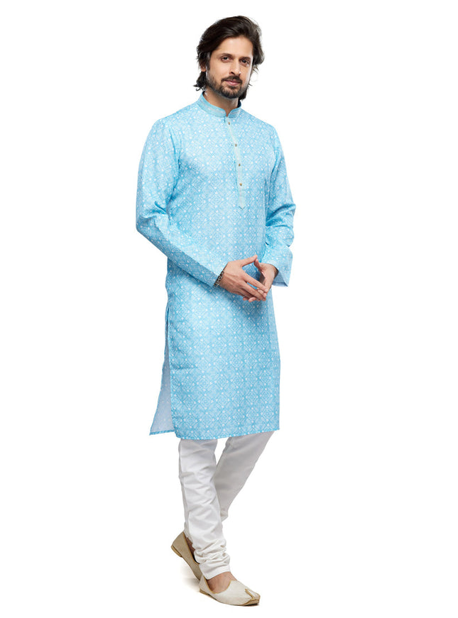 Sky Blue Cotton Kurta Pyjama Set