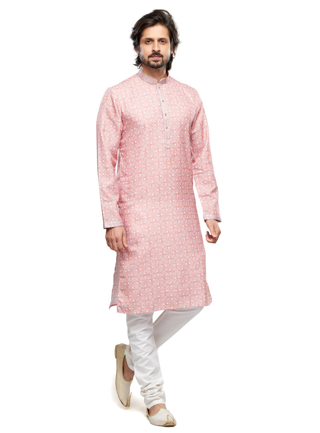 Salmon Pink Cotton Kurta Pyjama Set